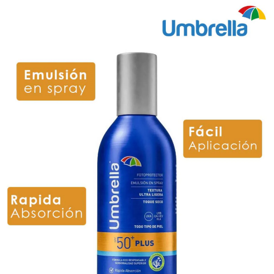 Umbrella Plus Protector Solar FPS50+ Emulsión Spray Todo Tipo De Piel 120G