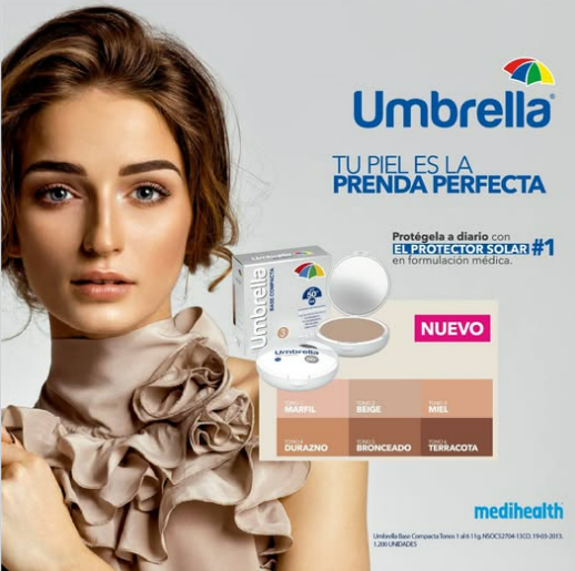 Umbrella Protector Solar FPS50+ Compacto Tono 3 Miel Para Rostro Cuello & Escote 11G