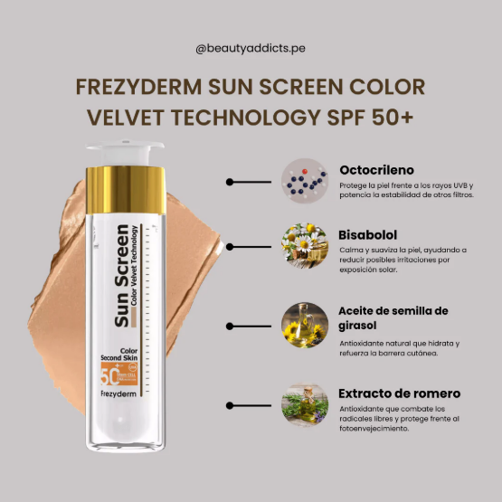 FrezyDerm Sun Screen Velvet Face Color FPS50+ Protector Solar Muy Alta Proteccion 50ML
